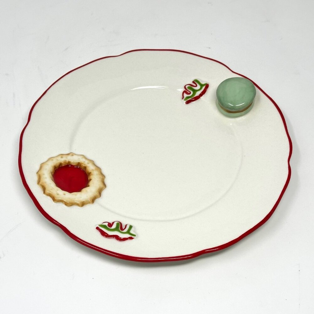 Anthropologie Holifaye Dessert Plate With Macaroon/Raspberry Cookies on Plate